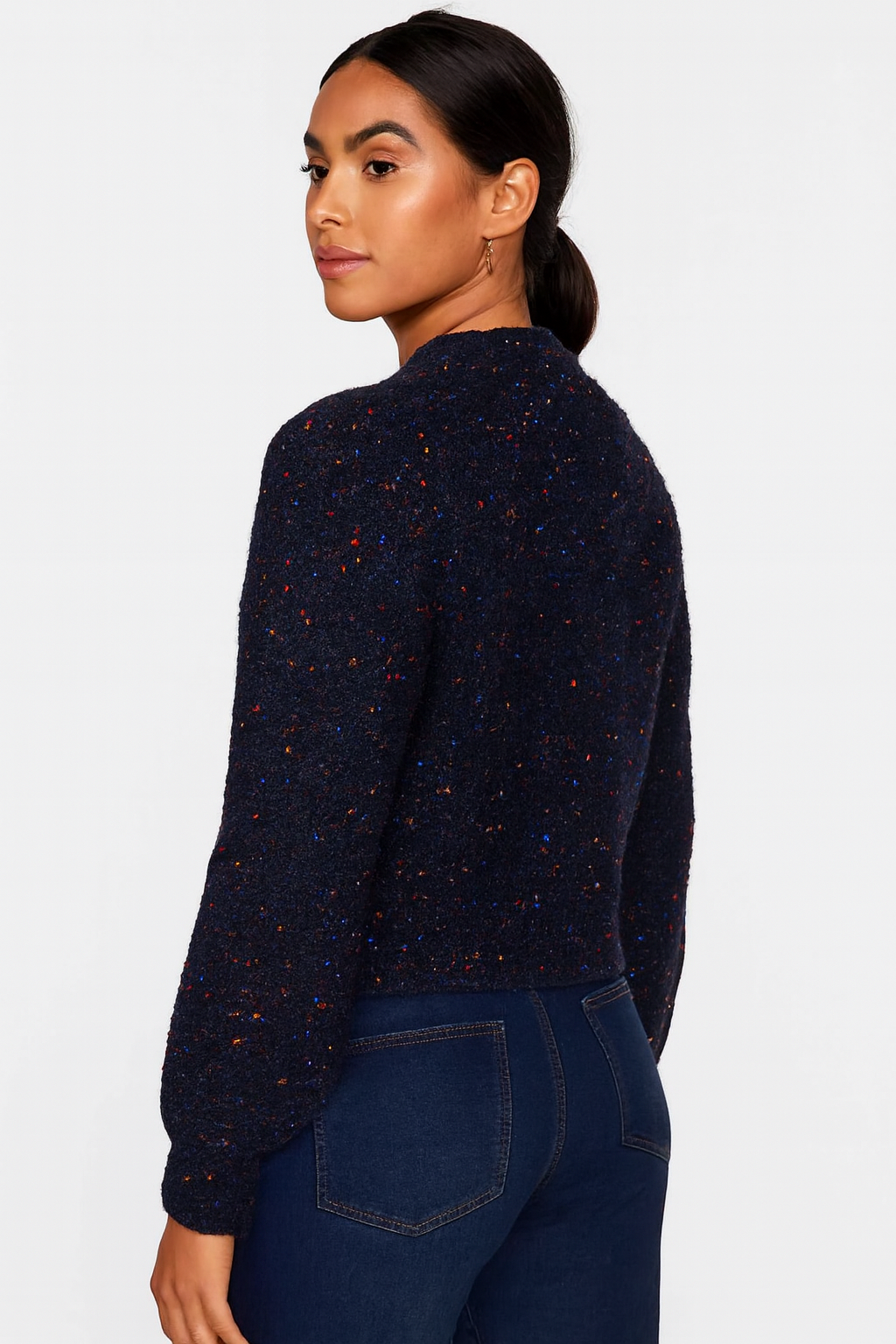 Polyester Dark Blue V-Neck Knitted Cardigan