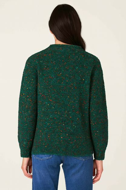 Polyester Green V-Neck Knitted Cardigan