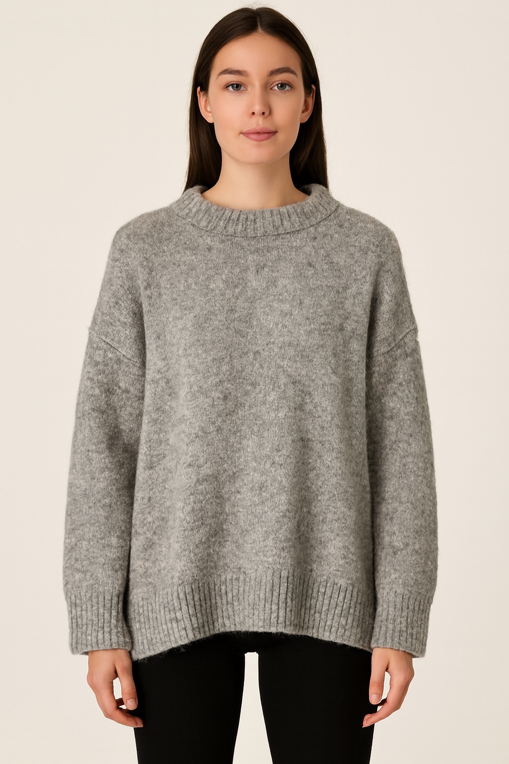 Acrylic Grey Drop-Shoulder Knit Sweater