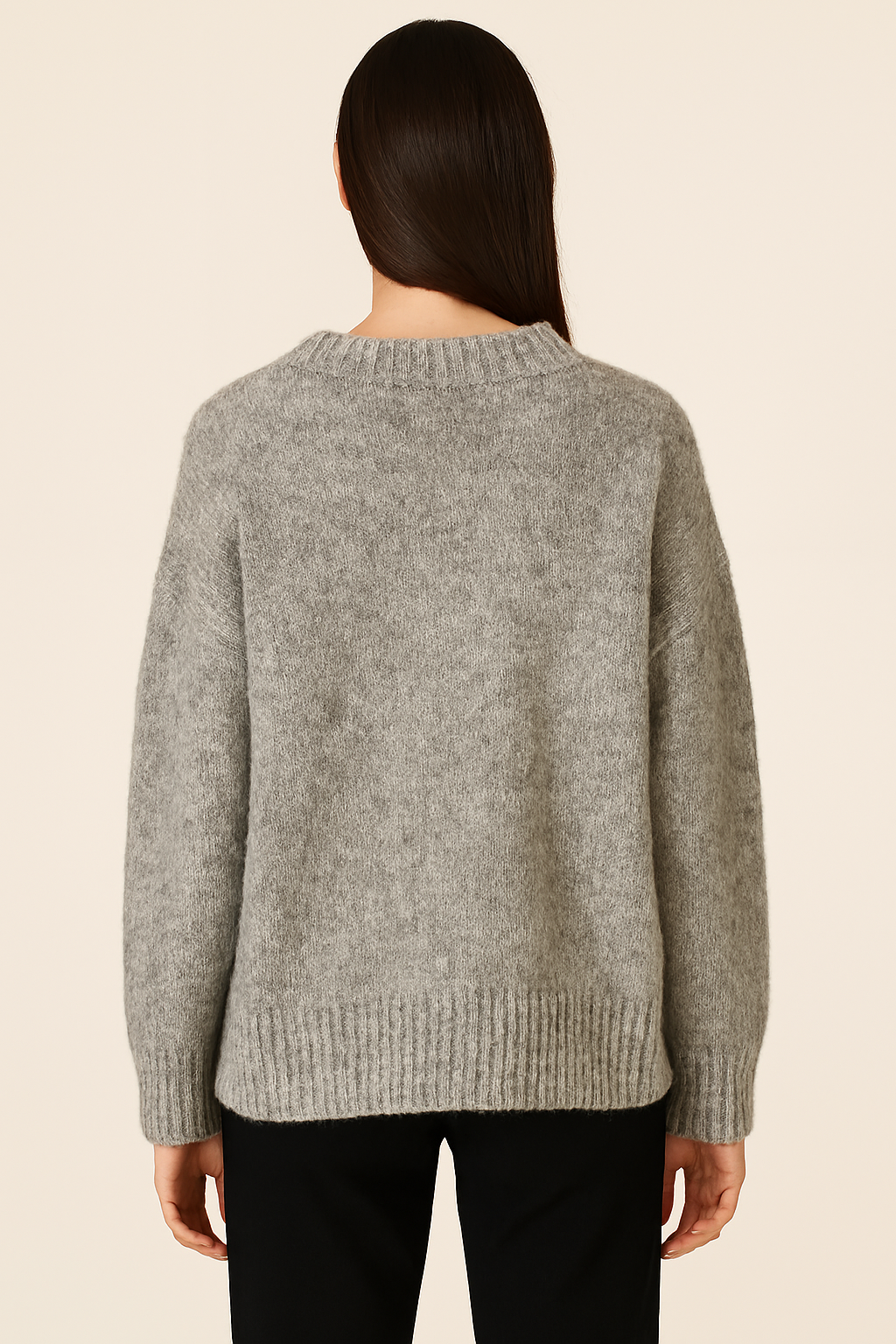 Acrylic Grey Drop-Shoulder Knit Sweater