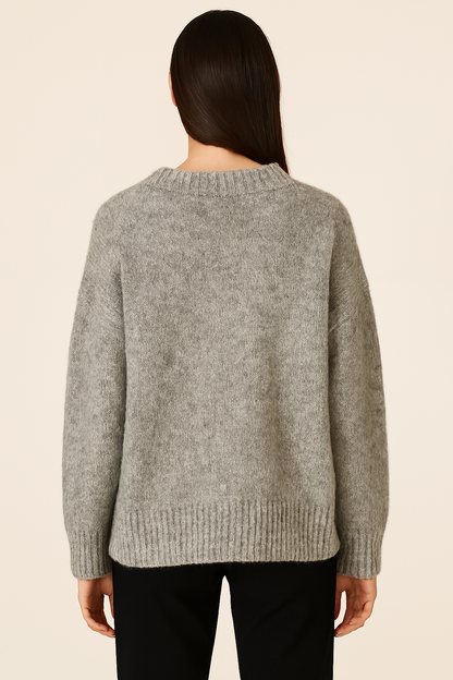 Acrylic Grey Drop-Shoulder Knit Sweater