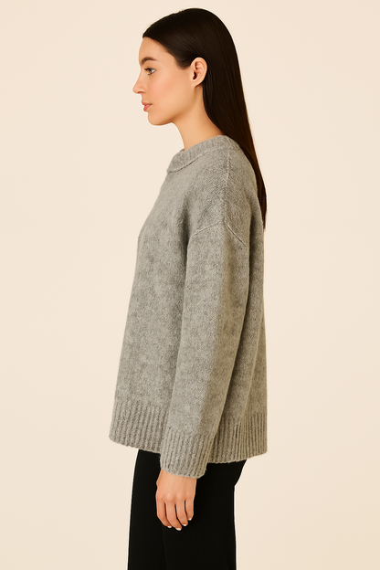 Acrylic Grey Drop-Shoulder Knit Sweater