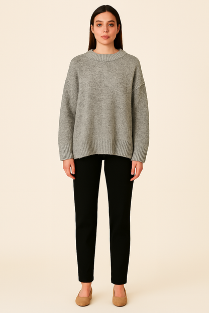 Acrylic Grey Drop-Shoulder Knit Sweater