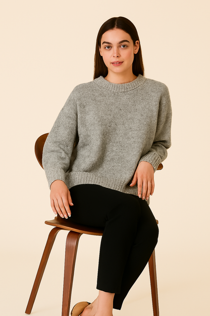 Acrylic Grey Drop-Shoulder Knit Sweater