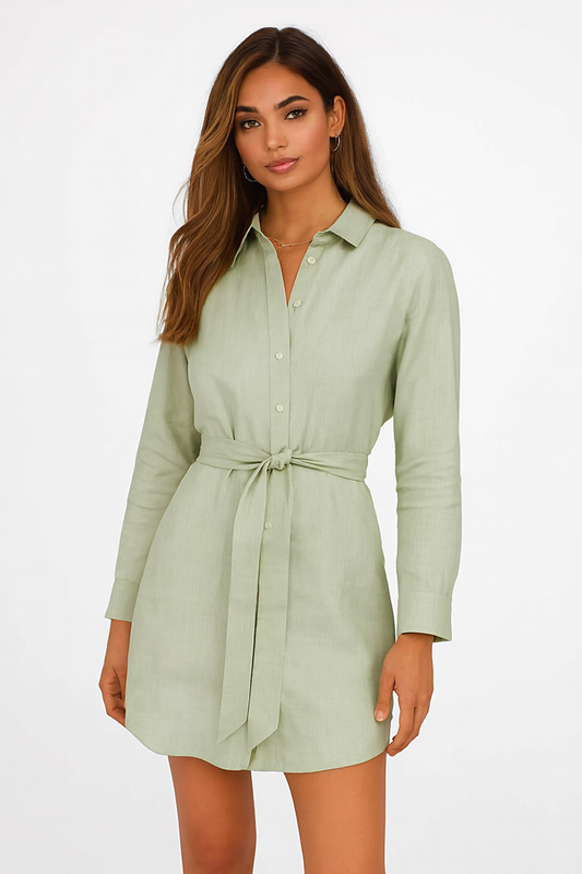 NoBarr Women's Light Grey Cotton Shirt Dress