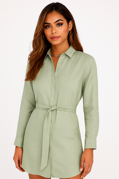 NoBarr Women's Light Grey Cotton Shirt Dress