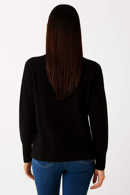 Acrylic Full Sleeve Black Solid Zip-Front Sweater