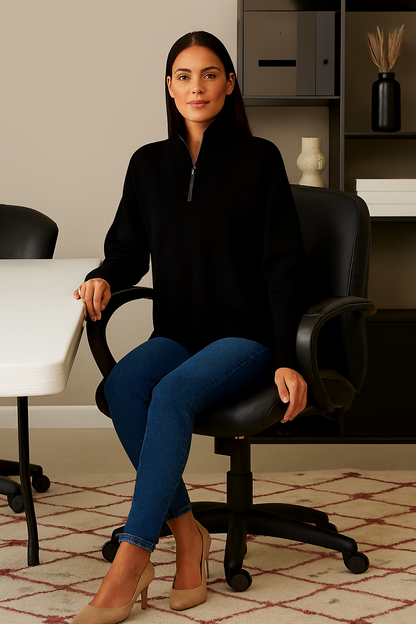 Acrylic Full Sleeve Black Solid Zip-Front Sweater