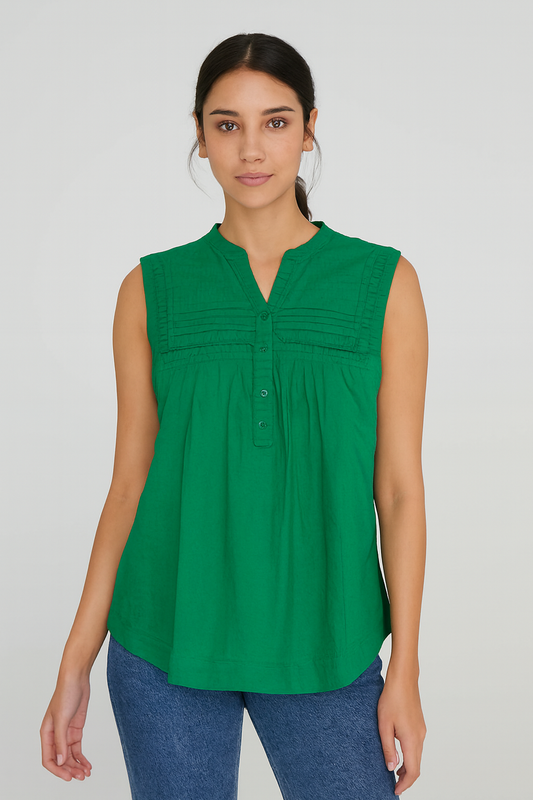 Green Cotton Loose Fit Sleeveless Top