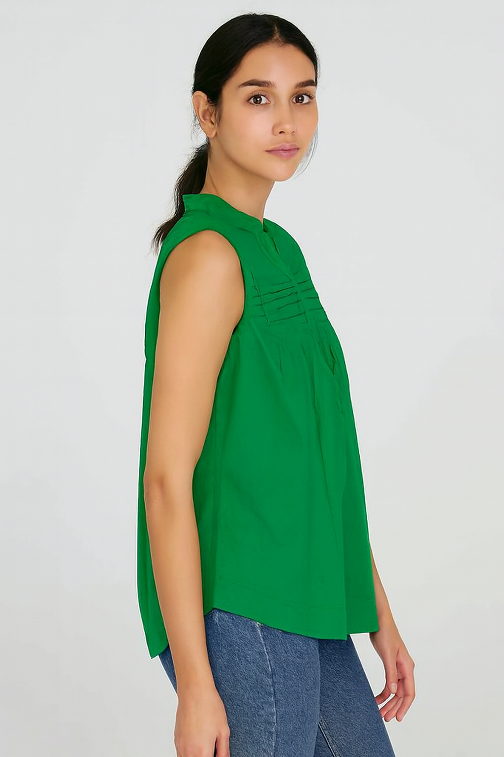 Green Cotton Loose Fit Sleeveless Top