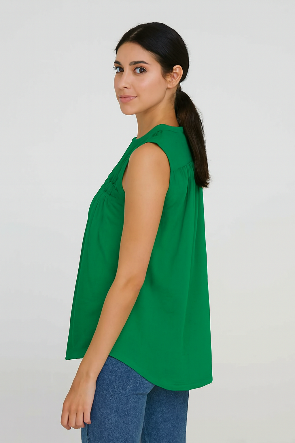 Green Cotton Loose Fit Sleeveless Top