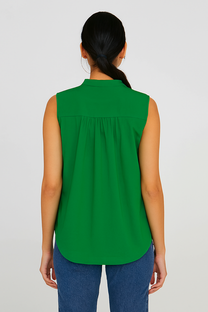 Green Cotton Loose Fit Sleeveless Top