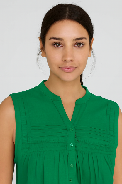 Green Cotton Loose Fit Sleeveless Top