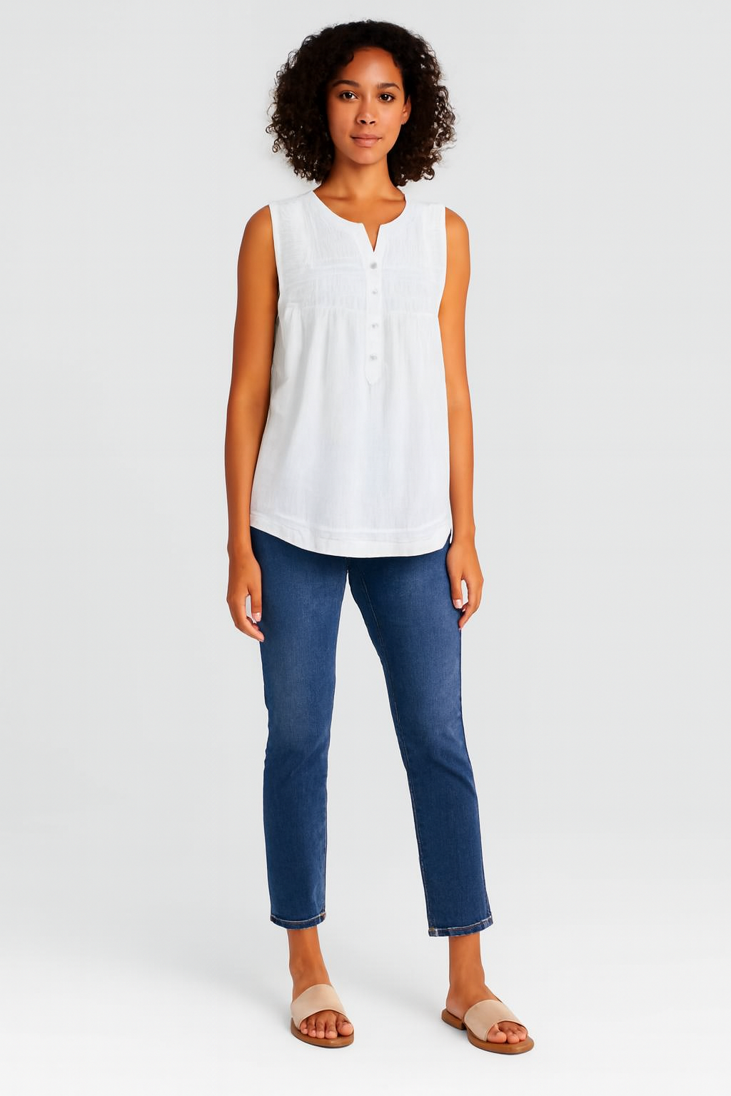 White Cotton Loose Fit Sleeveless Top