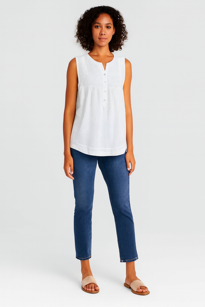 White Cotton Loose Fit Sleeveless Top