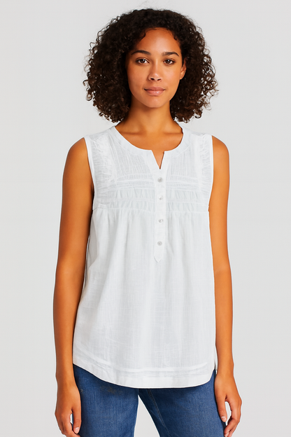 White Cotton Loose Fit Sleeveless Top