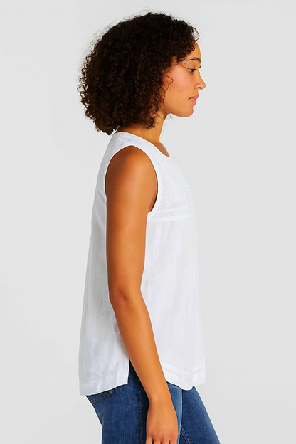 White Cotton Loose Fit Sleeveless Top