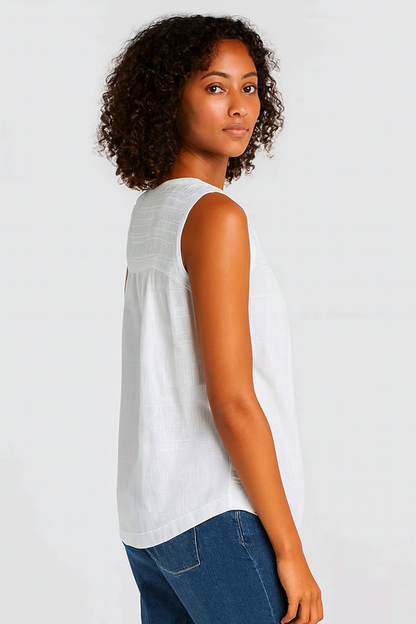 White Cotton Loose Fit Sleeveless Top