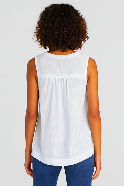 White Cotton Loose Fit Sleeveless Top