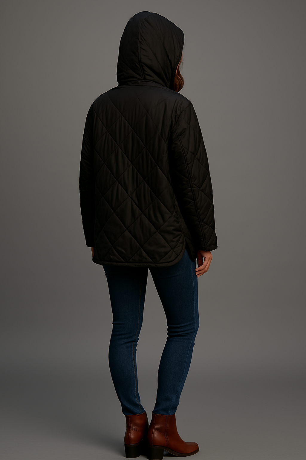 Polyester Black Quilted Hooded Jacket with Front Pockets | Winter Wear Loose Fit Jacket
