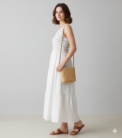 White Cotton Tiered Maxi Dress