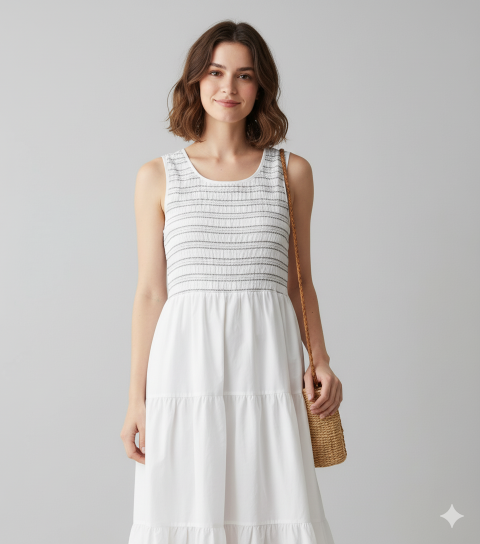 White Cotton Tiered Maxi Dress