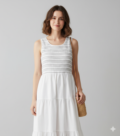 White Cotton Tiered Maxi Dress