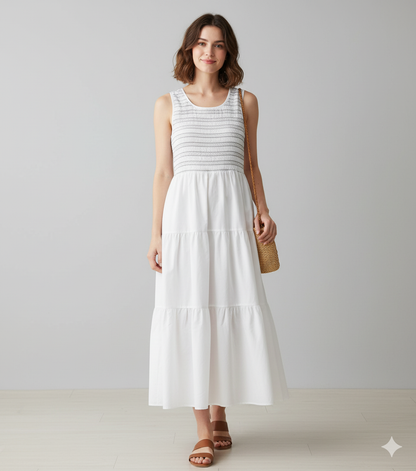White Cotton Tiered Maxi Dress
