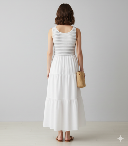 White Cotton Tiered Maxi Dress