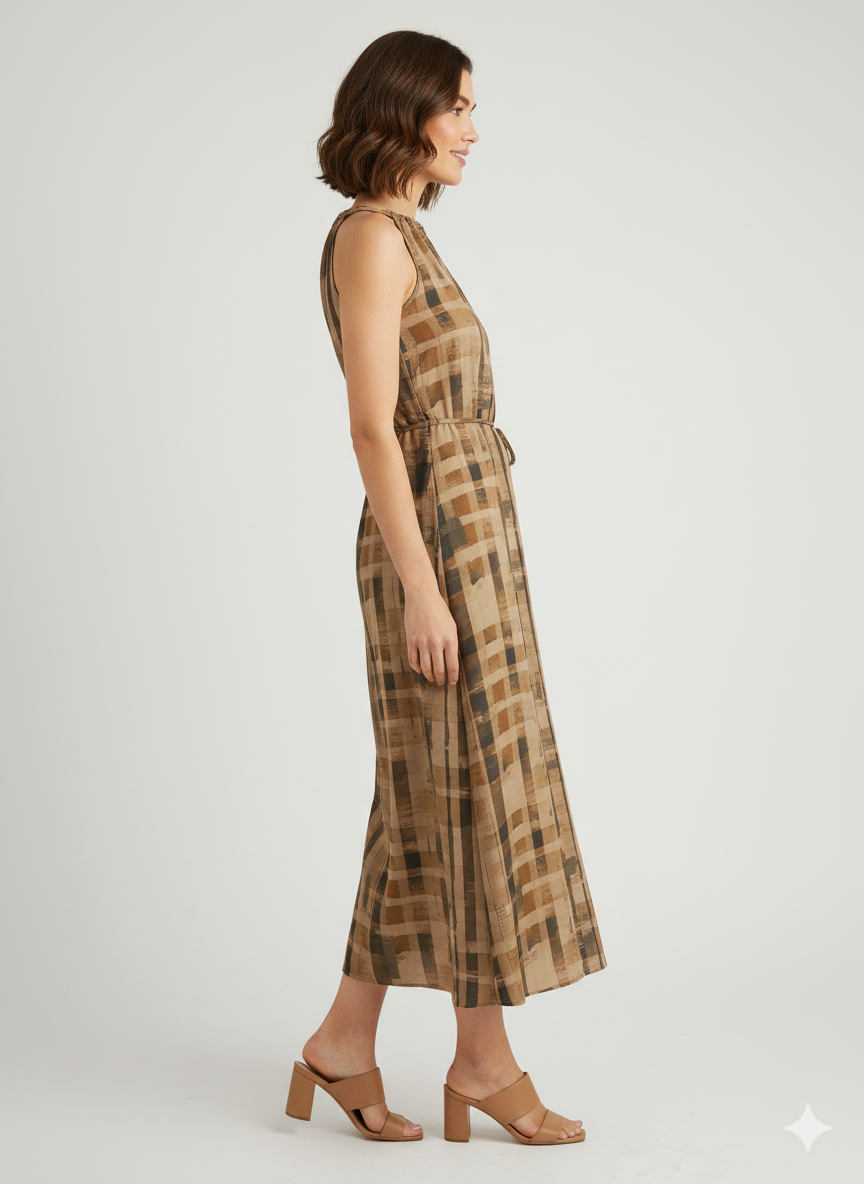 Casual Checked Shoulder-less Viscose Dress