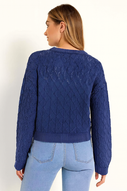 Cotton Drop Shoulder Knitted Dark Blue Sweater
