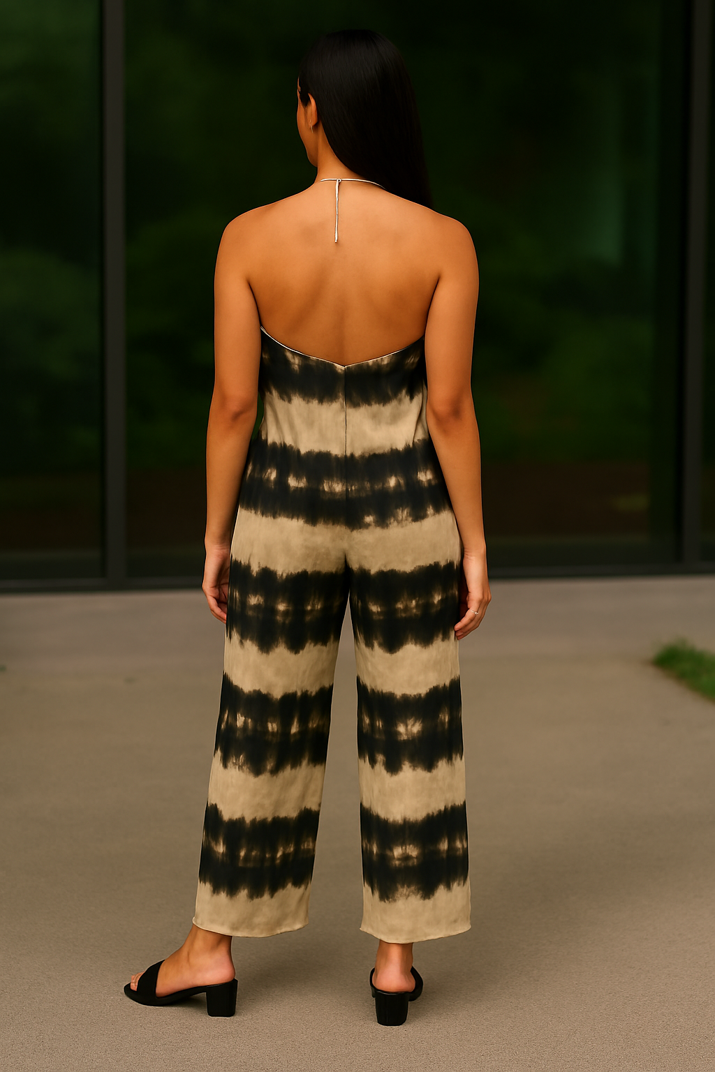 Multi Colour Halter Neck Tie-Dye Jumpsuit | Sleeveless Backless Loose Fit Rayon Jumpsuit