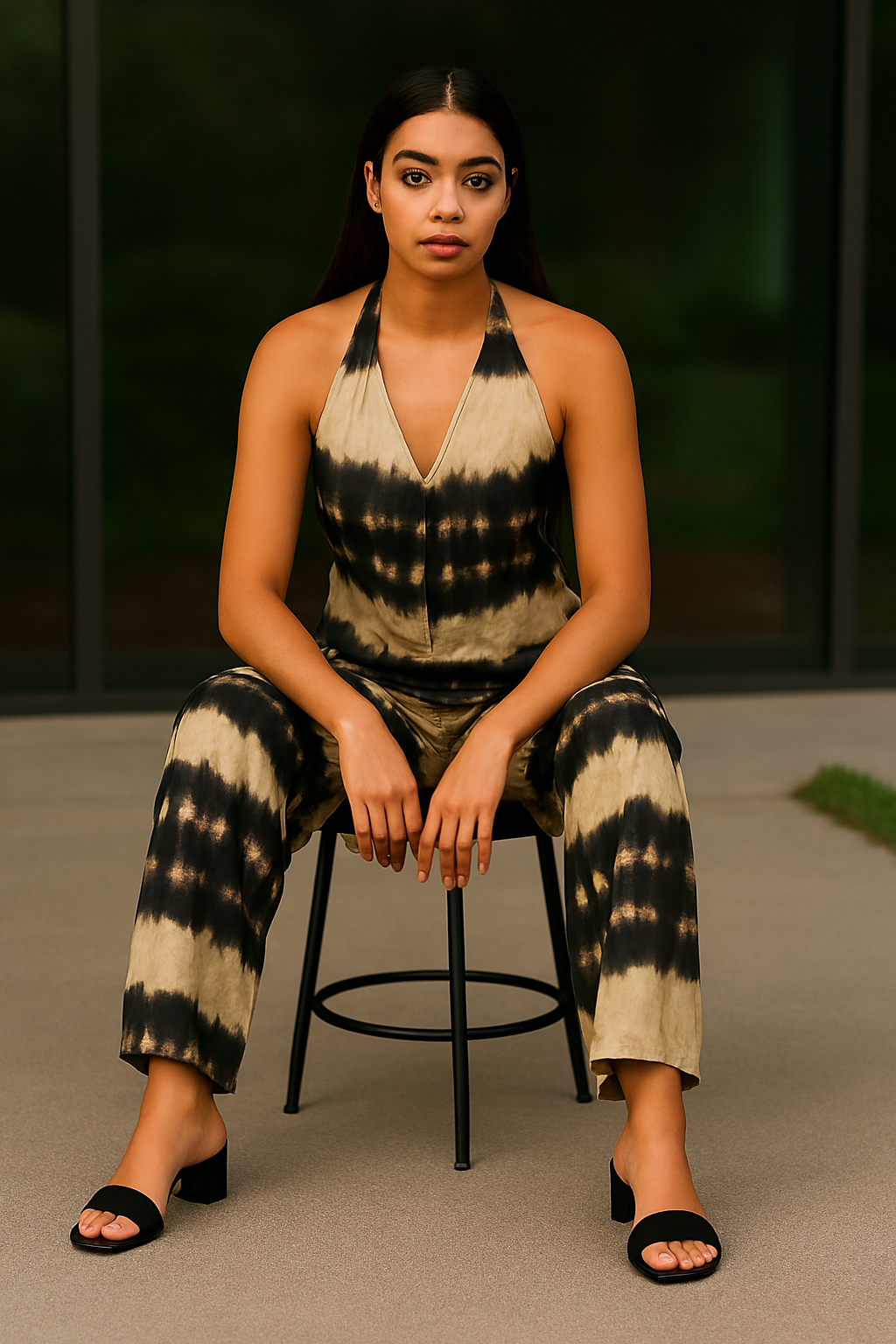 Multi Colour Halter Neck Tie-Dye Jumpsuit | Sleeveless Backless Loose Fit Rayon Jumpsuit