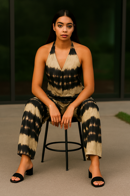 Multi Colour Halter Neck Tie-Dye Jumpsuit | Sleeveless Backless Loose Fit Rayon Jumpsuit