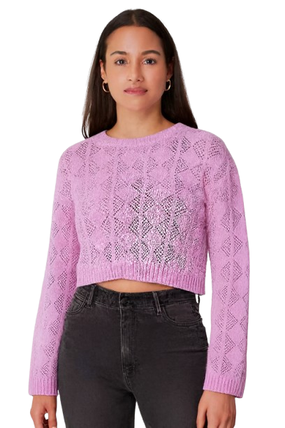 Cotton Purple Cotton Down Shoulder Cropped Sweater