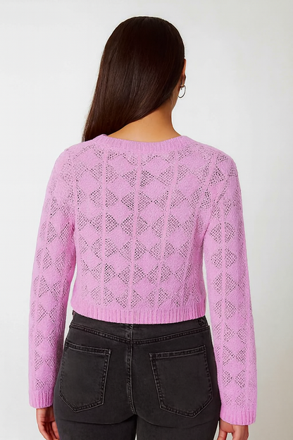 Cotton Purple Cotton Down Shoulder Cropped Sweater