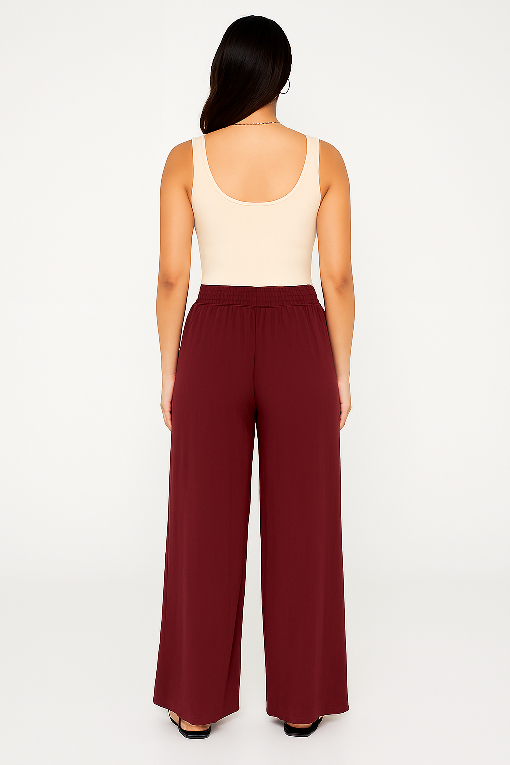 Rayon Maroon Solid Palazzo Pants with Elastic Waistband and Side Pockets