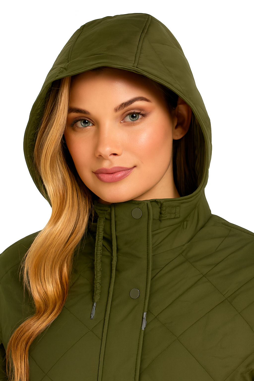 Polyester Dark Green Quilted Hooded Jacket with Front Pockets | Winter Wear Loose Fit Jacket