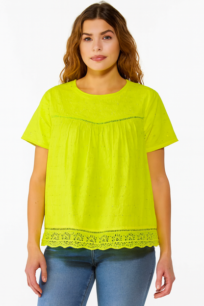Solid Cotton Loose Fit Top | Round Neck | Short Sleeve Casual Summer Wear