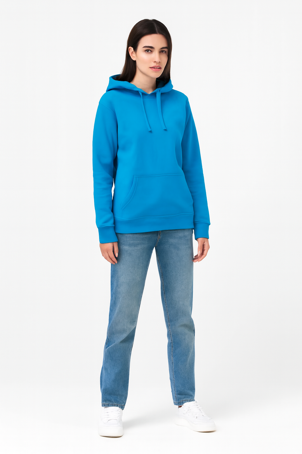 Solid Pullover Hoodie | Cotton Blend Hooded Sweatshirt Sky Blue with Kangaroo Pocket