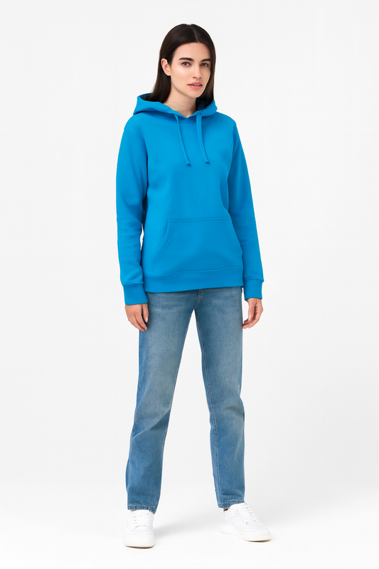 Solid Pullover Hoodie | Cotton Blend Hooded Sweatshirt Sky Blue with Kangaroo Pocket
