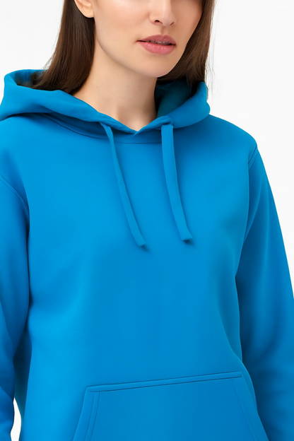 Solid Pullover Hoodie | Cotton Blend Hooded Sweatshirt Sky Blue with Kangaroo Pocket