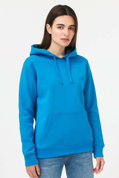 Solid Pullover Hoodie | Cotton Blend Hooded Sweatshirt Sky Blue with Kangaroo Pocket