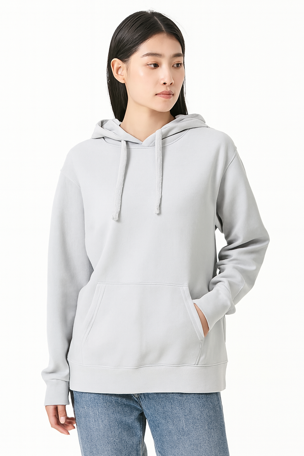 Solid Pullover Hoodie | Cotton Blend Hooded Sweatshirt Light Blue with Kangaroo Pocket