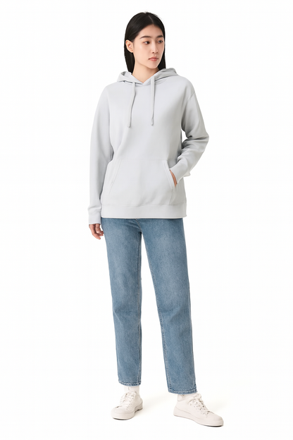 Solid Pullover Hoodie | Cotton Blend Hooded Sweatshirt Light Blue with Kangaroo Pocket
