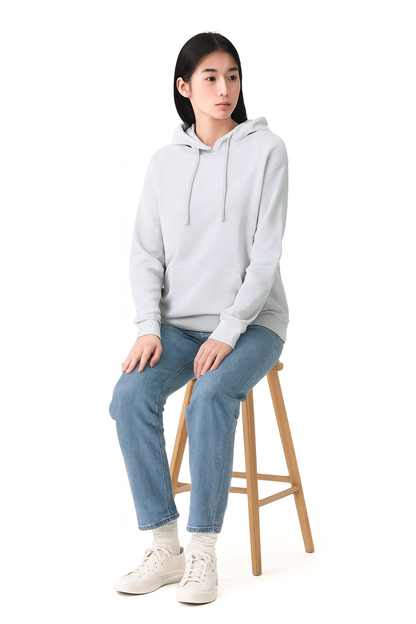 Solid Pullover Hoodie | Cotton Blend Hooded Sweatshirt Light Blue with Kangaroo Pocket