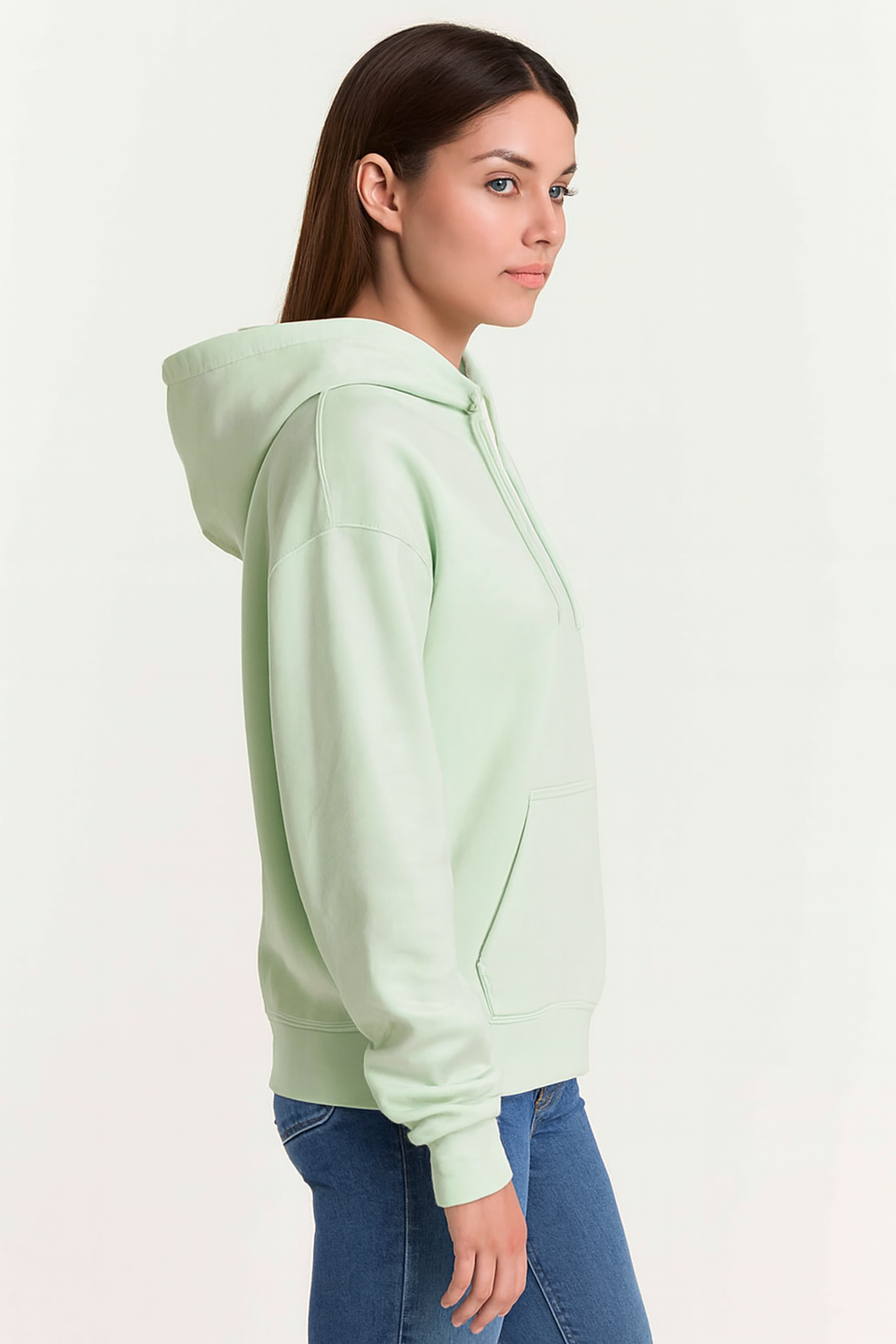 Solid Pullover Hoodie | Cotton Blend Hooded Sweatshirt Light Green with Kangaroo Pocket