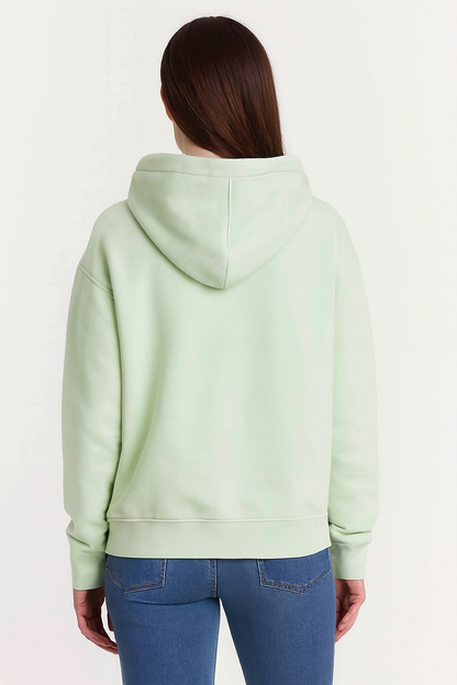 Solid Pullover Hoodie | Cotton Blend Hooded Sweatshirt Light Green with Kangaroo Pocket