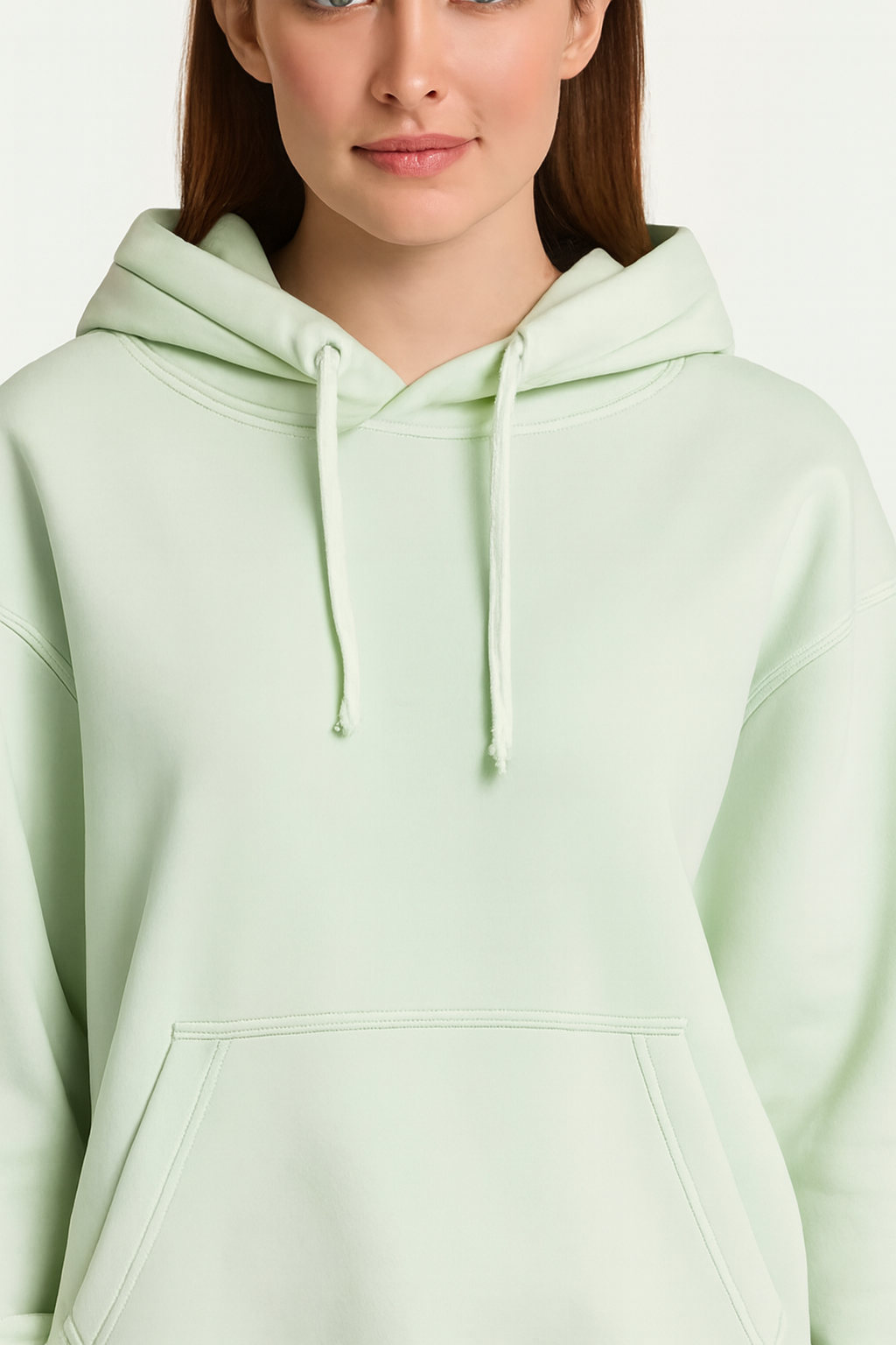 Solid Pullover Hoodie | Cotton Blend Hooded Sweatshirt Light Green with Kangaroo Pocket