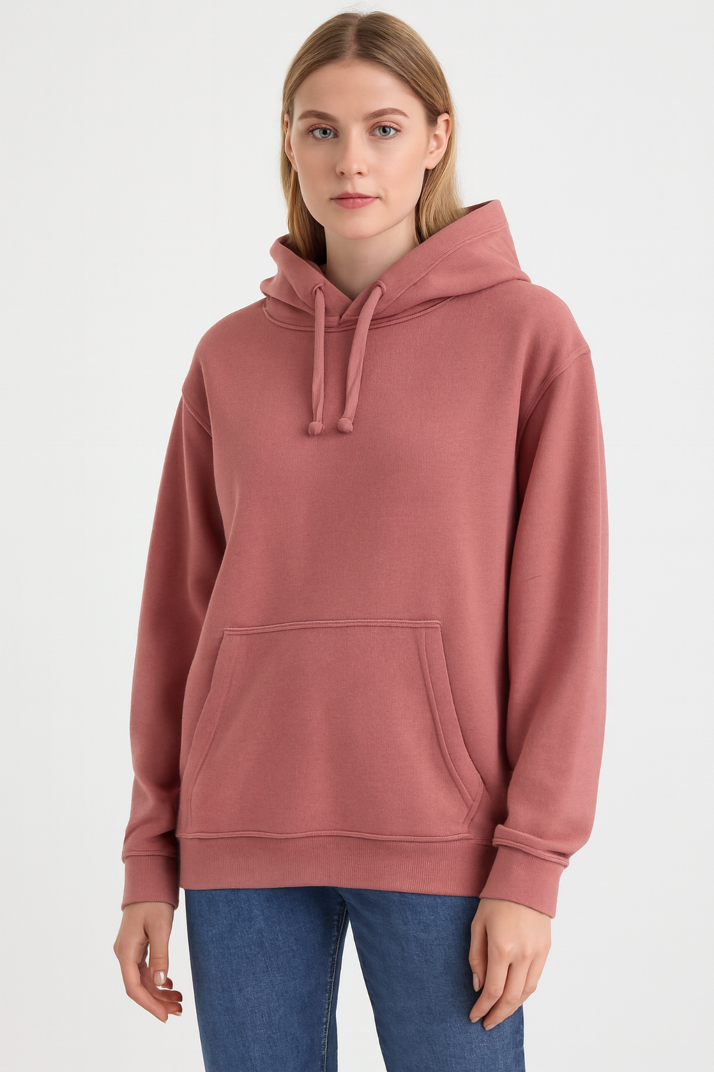 Solid Pullover Hoodie | Cotton Blend Hooded Sweatshirt Peach with Kangaroo Pocket